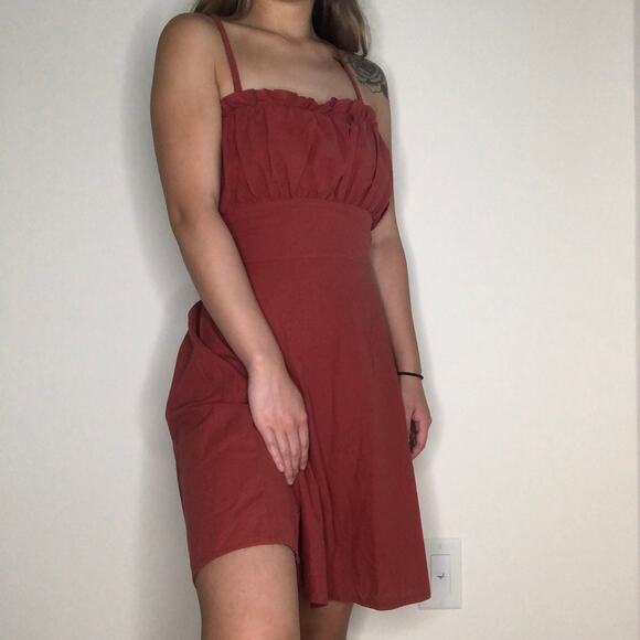NWOT red rust bustier lace up backless fit and flare strappy mini dress small - Picture 1 of 5